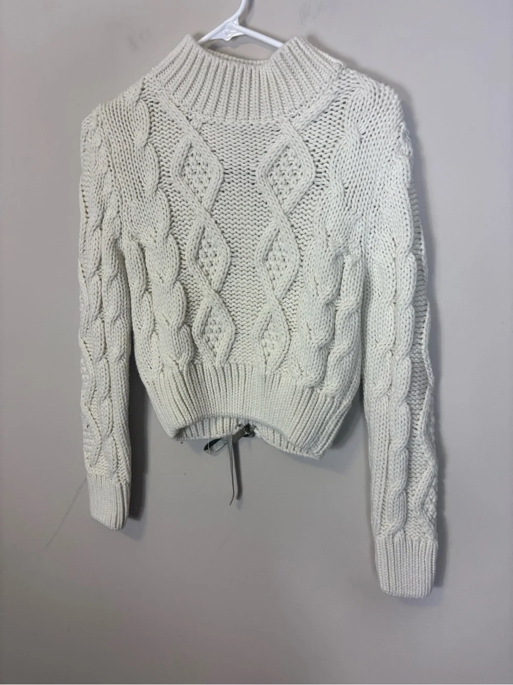 Zara Cream Cable Knit Mock Neck Sweater with Lace Up Back Women’s Small